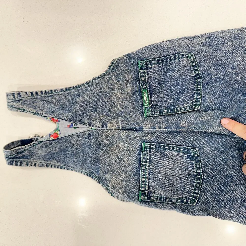 Vtg OshKosh B'Gosh USA Made Acid Wash Overalls 24 Months 3D Bugs sz 18 mo.